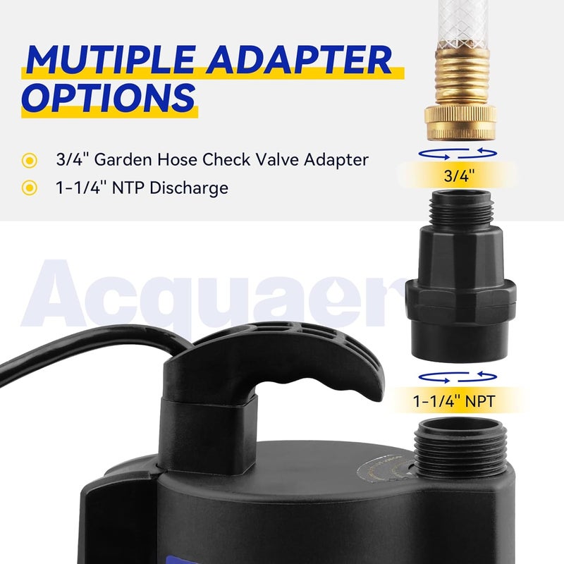 Acquaer Submersible Water Pump 1/3 HP 2160 GPH Sump Pump High Flow Utility Pump Removal for Swimming Pool Cover Hot Tubs Flooded House Basement with 10ft Long Power Cord, 115V Automatic Water Pump - Image 4